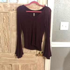 Free People Midnight  Plum long belled sleeve top